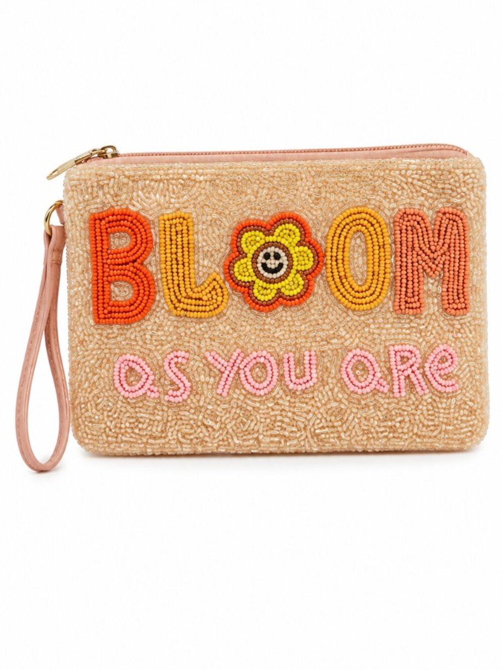 "Bloom As You Are" Beaded Pouch/Clutch Pink & Orange